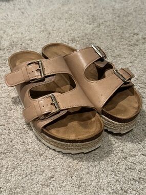 Maurices Blush Tan Double-Buckle Platform Slide Sandals